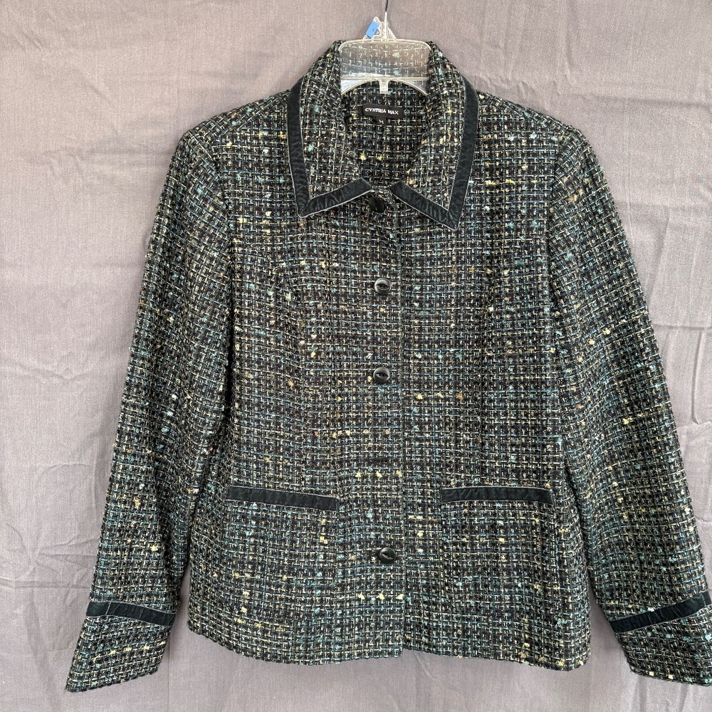 Cynthia Max Blazer Women's Size Petite Medium Tweed Plaid 5 Button